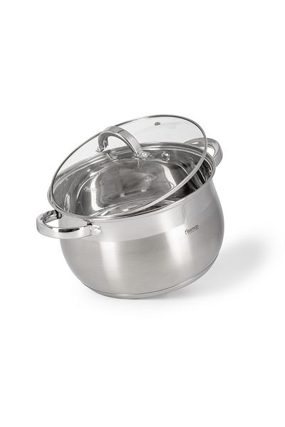 Fissman Stainless Steel Stockpot with Glass Lid 24x14.5cm / 6.5 Liter with Measuring Mark