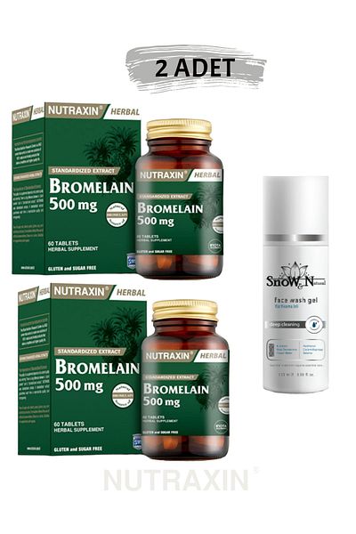 Nutraxin Bromelain 60 Tablets - Food Supplement, 2 Pcs and 100ml Facial Cleansing Gel //set1230//