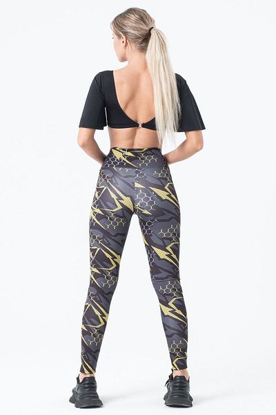 vawensea Women's High Waist Recovery Geometric Patterned Sports Leggings Yellow (LARGE SIZE)