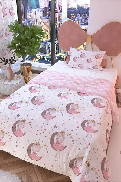 Zethome Set candelabru Moon Girl și husă de pilota pentru copii cu două fețe 160x220 cm Set alb