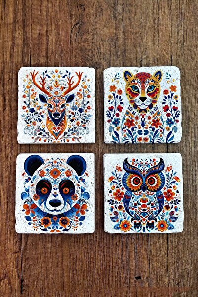 Begoloni Stone Decor قواعد أكواب من الحجر الطبيعي مكونة من 4 قطع - 10x10x1 سم...