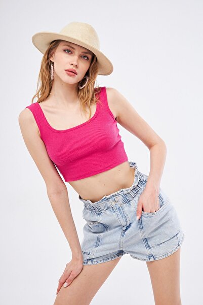 Kutaf Women's Denim Shorts - Elastic Waist and Pocket Detail