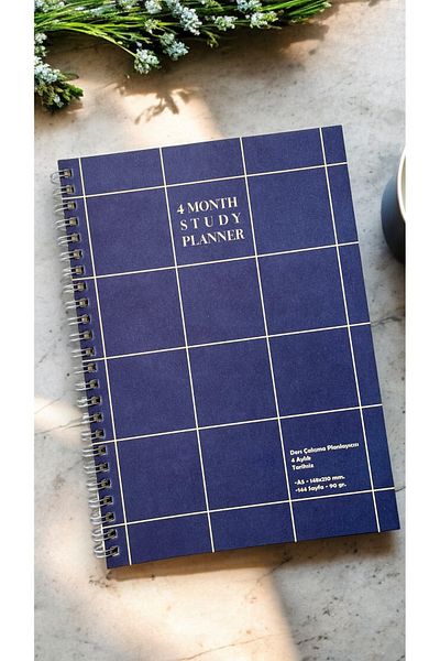 Fark Tanıtım A5 Size 4 Monthly Undated Spiral Lesson Planner - Navy Blue Cover