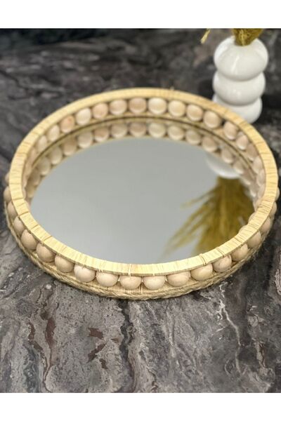 YılÇay Hasır El Yapımı Aynalı Sepet-tepsi-sunumluk 29 Cm