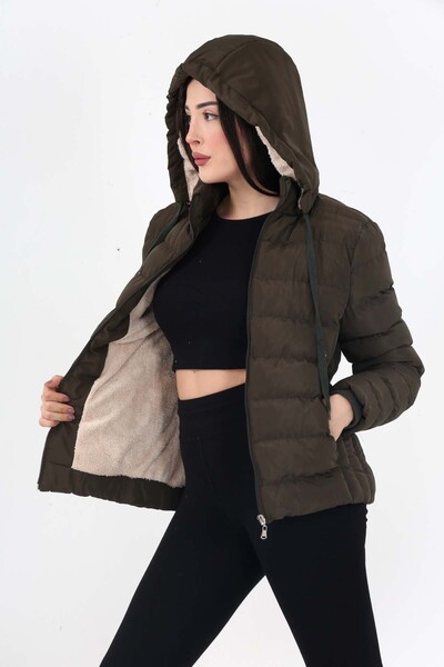 FY Store Χακί Γυναικείο Αθλητικό Παλτό - Αποσπώμενη κουκούλα, Εσωτερική επιφάνεια από συνθετική γούνα