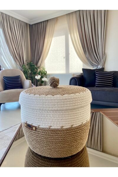 ASL CONCEPT سلة مغطاة مطرزة من الخوص/الإكرو مقاس 21x25