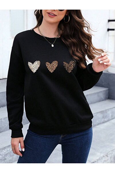 mercoledi Heart Printed Unisex Oversize Φούτερ - Crew Neck, Σετ 3 τεμαχίων
