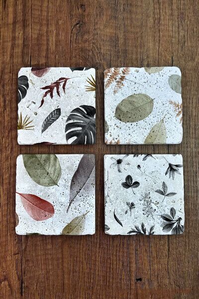 Begoloni Stone Decor مجموعة من 4 قواعد أكواب من الحجر الطبيعي مقاس 10 × 10 سم...