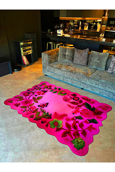 Rugs Modern Halı Shape Koleksiyonu Pembe Tema Floral Sarmaşık ve Gül Desenli ...