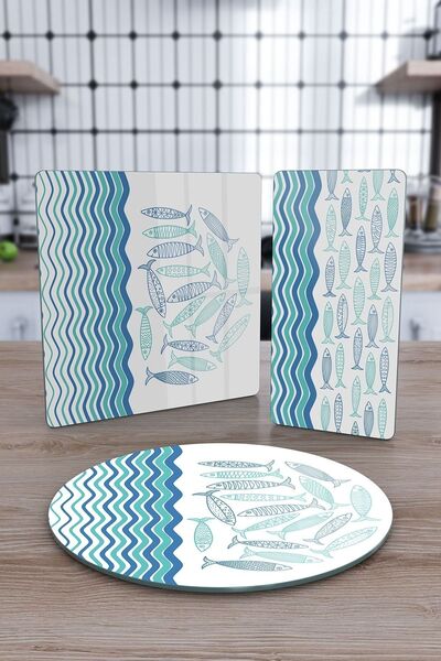 Decovetro Marine Sardini Waves - Set mixt de 3 farfurii de prezentare din sticlă
