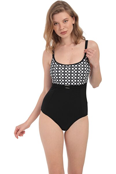 Swana Costum de baie negru cu cataramă cu bretele duble