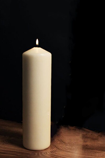 Candle Vase Krem Silindir Mum Kütük Mum Çap 5 Cm Boy 20 cm 1 Adet
