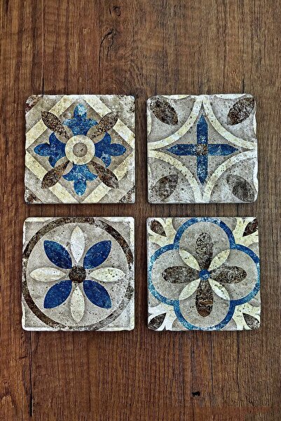 Begoloni Stone Decor قواعد أكواب من الحجر الطبيعي بأنماط هندية مطبوعة، مجموعة...