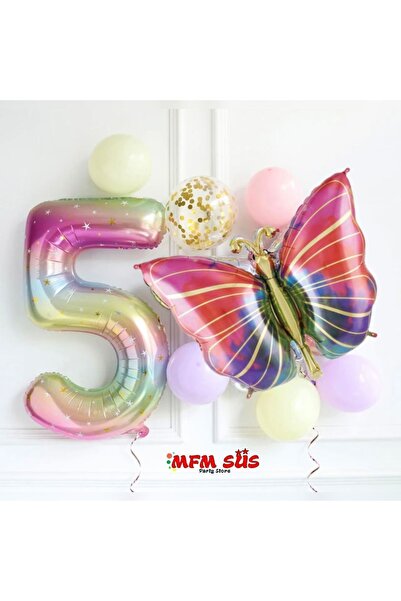 MFM Set baloane din folie curcubeu fluture 5 ani 100 cm