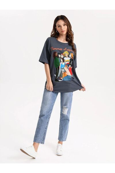 Deocept Tricou Salas afumat oversize pentru damă - Printed Boyfriend