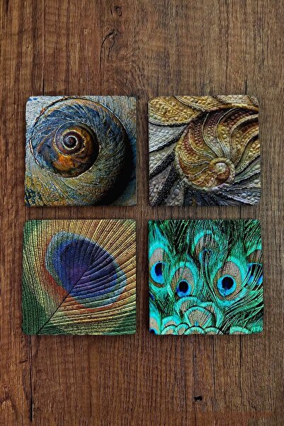 Begoloni Stone Decor طقم كوسترات حجر طبيعي مطبوعة 4 قطع 10x10x1 سم - نقوش طبي...