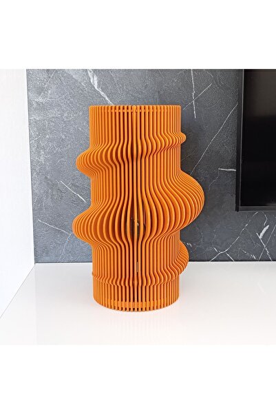 ZMapDesign Turuncu Parametrik Tasarım Ahşap Vazo | Parabolik Sanat,  İskandin...