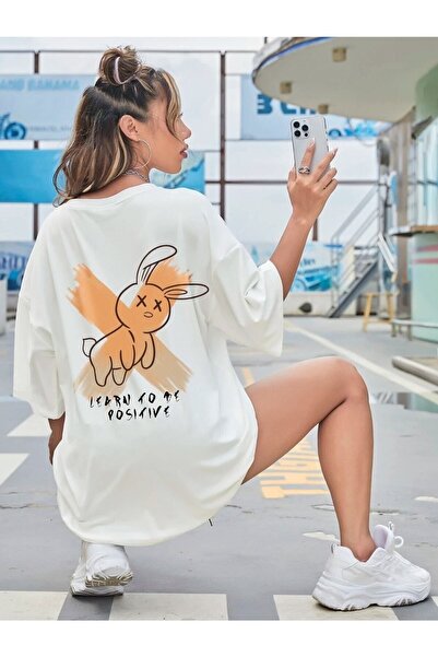 Deocept Oversize Black T-shirt - Learn To Be Positive Printed