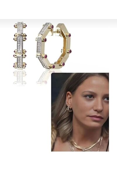 SU PERİSİ TAKI BİJUTERİ Gold Köşeli Serenay (Kimler Geldi Kimler Geçti Leyla ) Küpesi