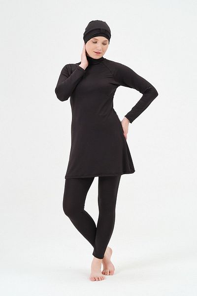 vawensea Women's Solid Color Full Covered Lycra Hijab Swimsuit Black (Wide Size Range)