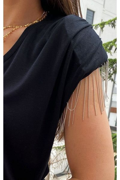 ALTAY TEKSTİL ÜRÜNLERİ Black Tulle Silver Chain Fringe Ribbon (9 cm) – Decorative Ribbon