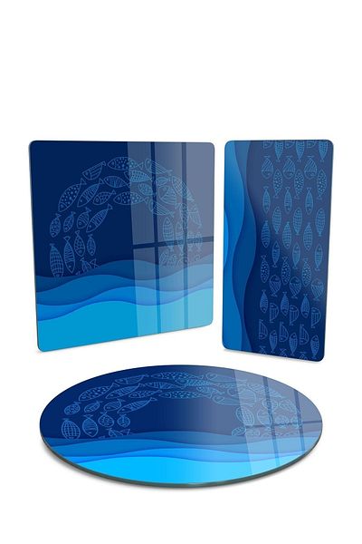 Decovetro Marine Blue Waves 3-Piece Glass Serving Plate