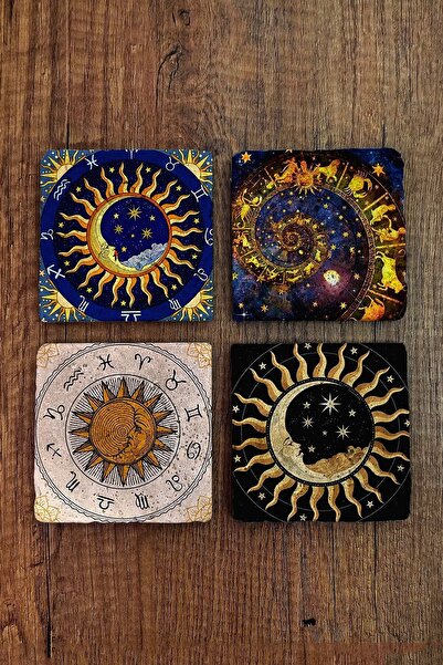 Begoloni Stone Decor Natural Stone Coaster Astrology - Zodiac Signs Printed S...