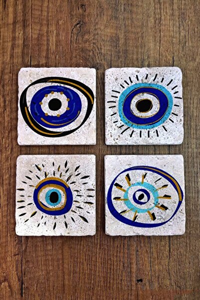 Begoloni Stone Decor Natural Stone Coasters with Evil Eye Bead Printed Set of...