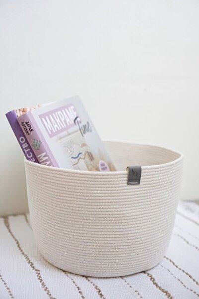 TZR GROUP سلة خوص بيضاء - منظم مصنوع من خيط الجوت - منظم مصنوع يدويًا