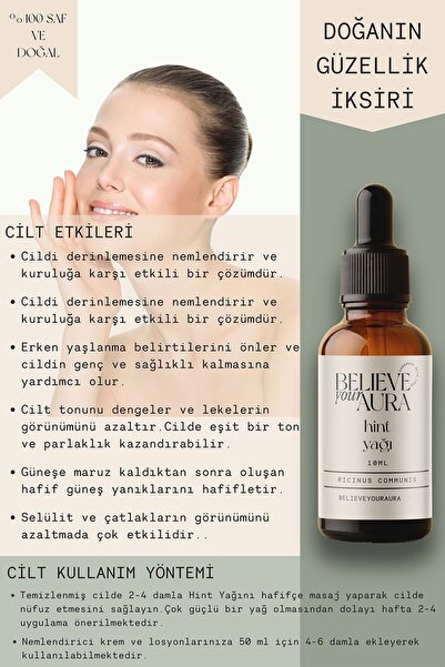 Believe Your Aura Hint Yağı - %100 Saf Ve Doğal Cilt Ve Saç Bakım Yağı - Castor Oil - 10 ml