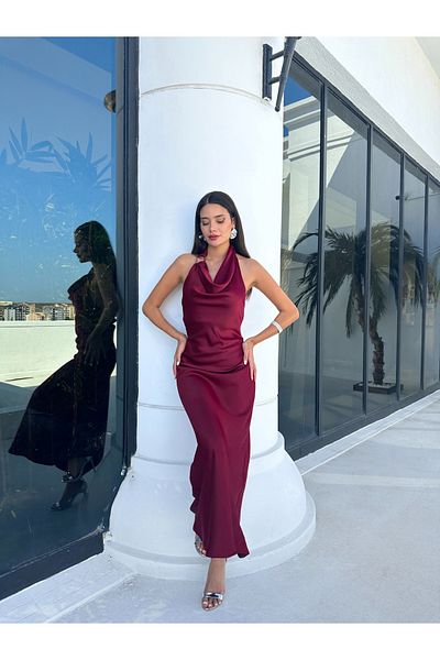 ESRAHELVACI Satin Dress - Degaje Collar and Back Low Cut