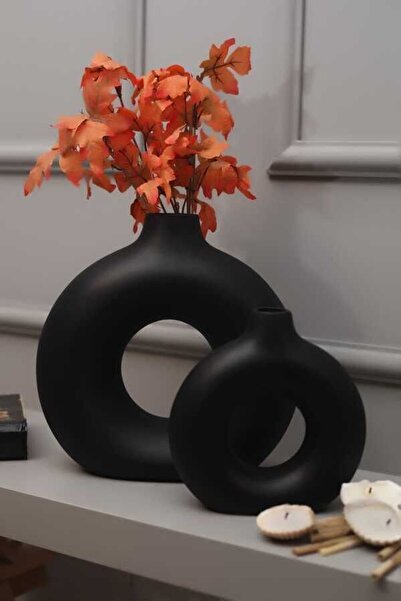 LALEZEN HOME Black 2 Piece Ring Vase Decorative Vase