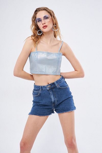 Kutaf Pantaloni scurți de denim de bază pentru femei - Long Long cu ciucuri