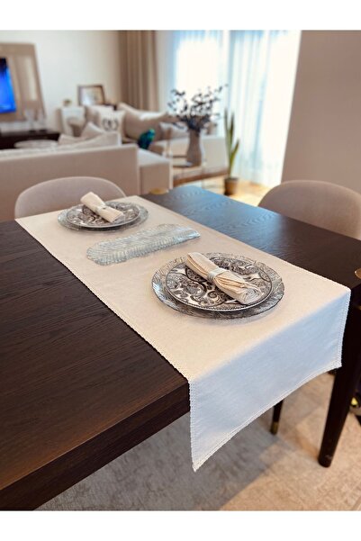 Dantelli Keten Masa Örtüsü (160X200CM), Runner (50X160CM), 6 Adet Peçete (45X45CM) Takımı Çeyiz