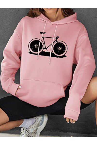 PALPİTO Ružičasti bicikl sa figurom Štampano Sa kapuljačom Hoodie - majica sa...