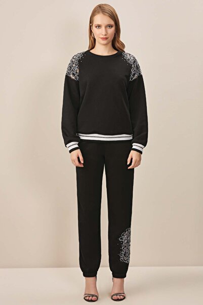 Guitar Lastikli Paça Siyah Üç İplik Pantolon