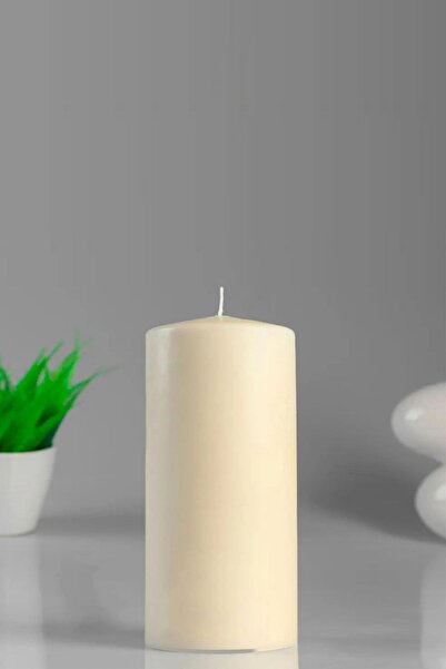 Paşa Cam Silindir Mum Krem Genişlik 5 Cm Yükseklik - 12.5 Cm Sandal Ağacı Boy...