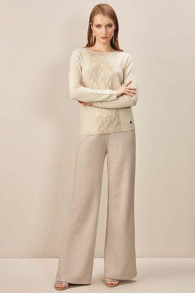 Guitar Beige Wide Leg Knitwear Trousers