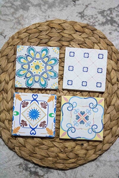 Begoloni Stone Decor طقم قواعد أكواب مطبوعة من الحجر الطبيعي، 4 قطع 10x10x1 سم