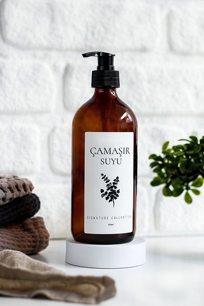 LALEZEN HOME Floral Bleach Amber γυάλινο μπουκάλι με λευκή ετικέτα 500