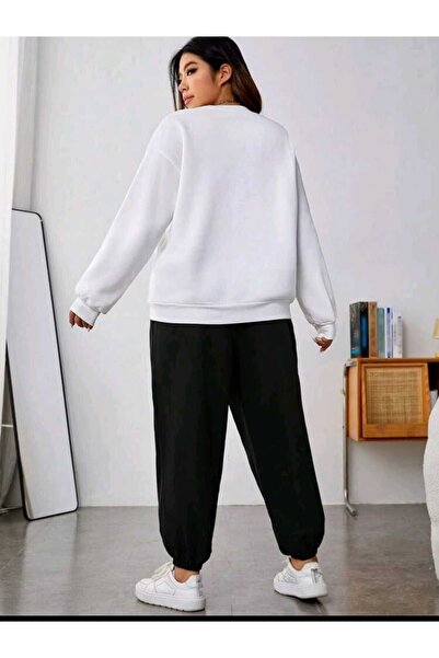 Deocept LosAngel Printed Crew Neck Women's Tracksuit Set - 2 Colors, Oversize Boyfirend