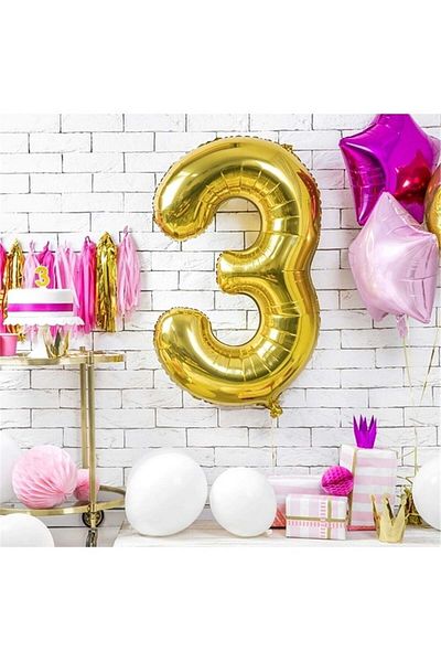turkuaz parti 100cm GOLD 3 Number Foil Balloon