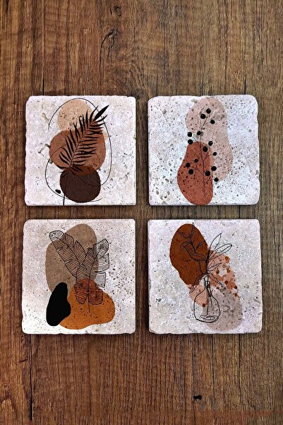 Begoloni Stone Decor طقم قواعد أكواب من الحجر الطبيعي مكون من 4 قطع - أنماط حديثة وأكوستر حجري مطبوع بالأشعة فوق البنفسجية