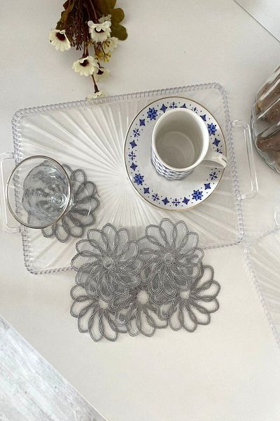 Emtory Home Prague Model - 6 Pieces Gray Cocktail Cup Napkin 8x8cm