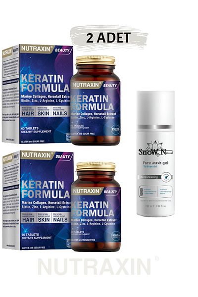 Nutraxin Keratin Formula 60 Tablets - Food Supplement (2 Pcs) and 100ml Facial Cleansing Gel (1 Pcs) //set1402/
