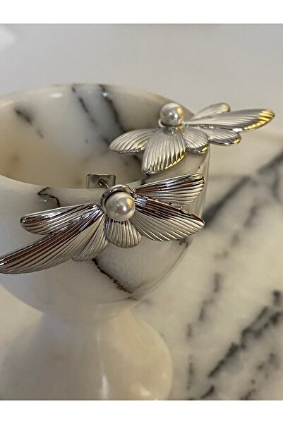 Çelik Gümüş yarım çiçek küpe