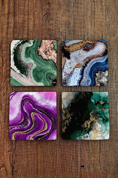 Begoloni Stone Decor Natural Stone Coasters Marble Patterns Printed Set of 4