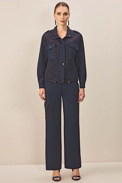 Guitar Navy Blue Wide Leg Knitted Trousers