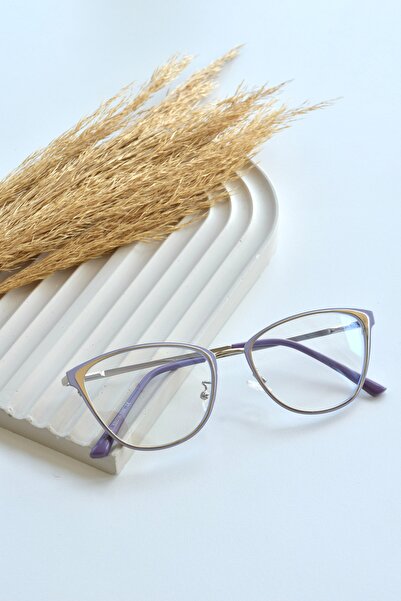 LOOKUP NEW Unisex Gold Purple Lilac Cat Eye - Transparent Blue Blue Block Gla...