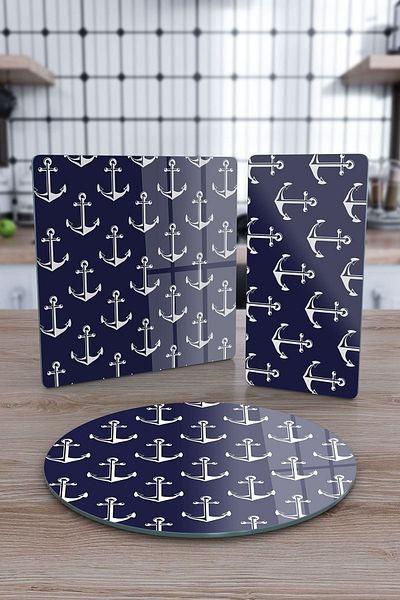 Decovetro Mixed Set of 3 - Glass Presentation Serving Plate, Marine Anchor